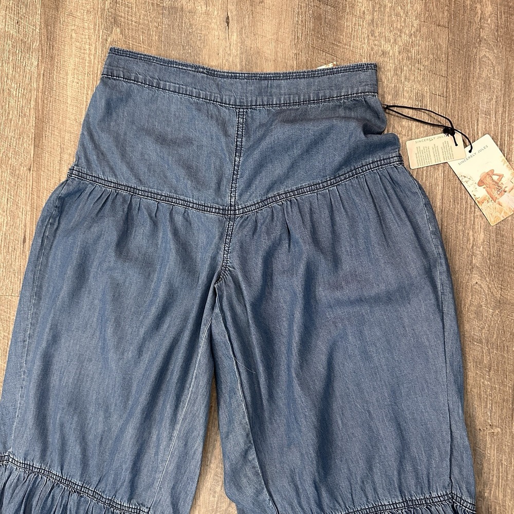 Sincerely Jules Chambray Tiered Palazzo Pants Boho Festival Wide Leg Small NWT - Picture 2 of 12